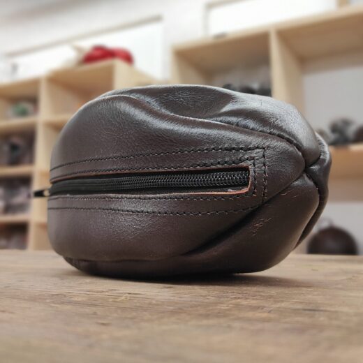 Vintage Chocolate Leather Rugby Ball Toiletry Bag