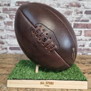 Pack Ballon de Rugby Vintage 8 Pans en Cuir + Support