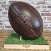 Pack Ballon de Rugby Vintage 8 Pans en Cuir + Support
